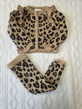 btween Baby 18M Leopard Knit Cardigan Pants 2 Piece Set